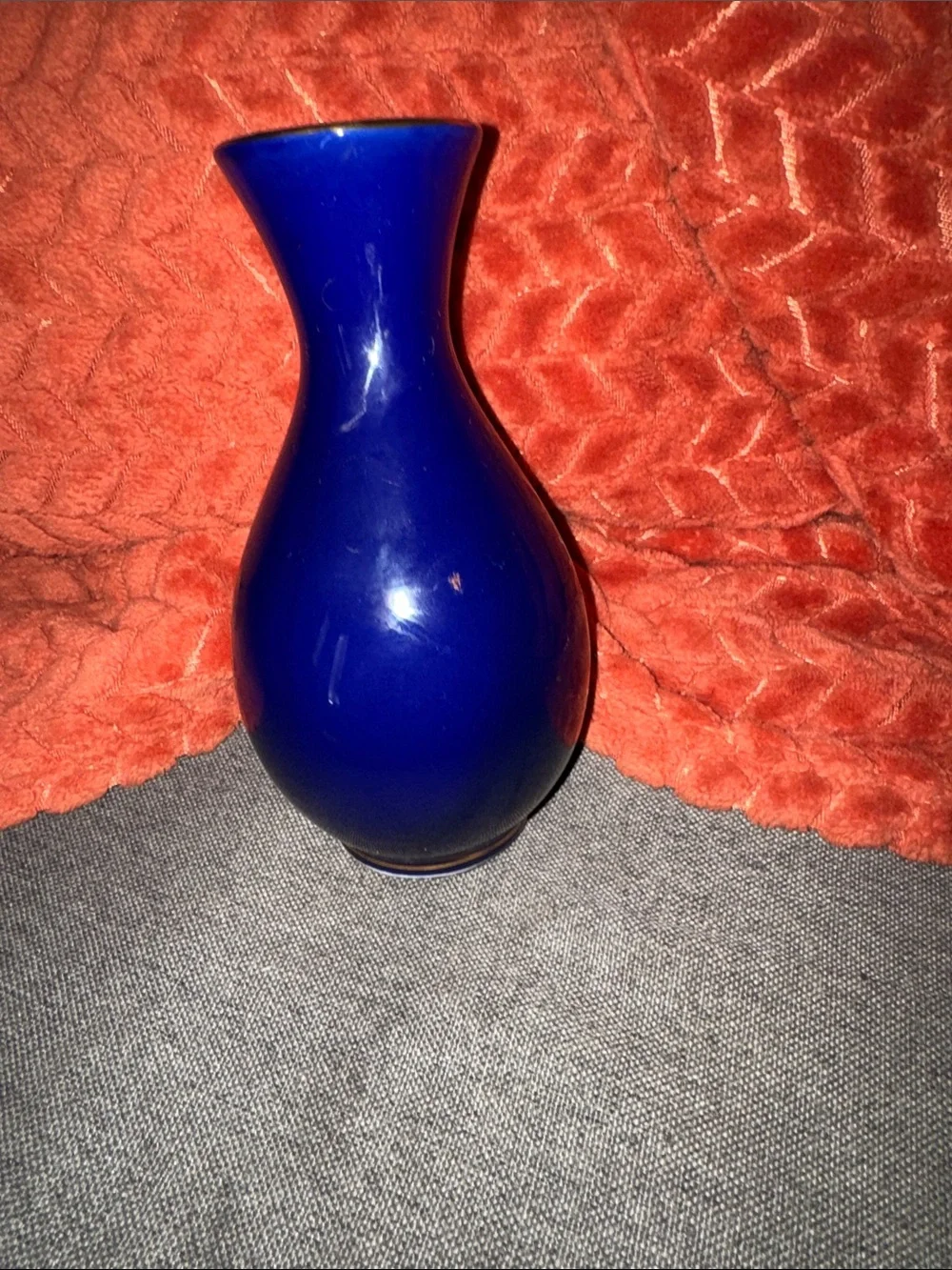 Vintage Cobalt Blue Ceramic Bud Vase with Gold Trim & Chrysanthemum Floral Motif